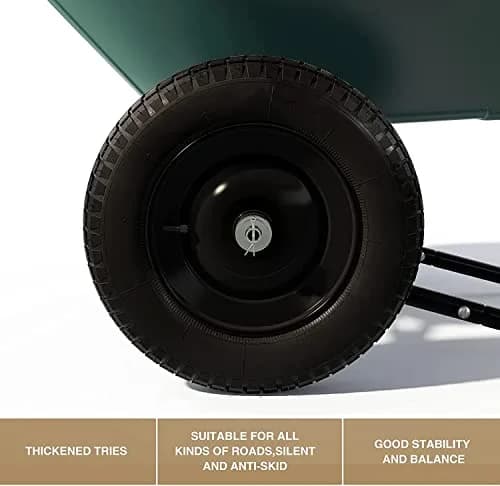 ARNOT Enlarged Dual-Wheel Wheelbarrow | Heavy Duty Garden Cart for Lawn & Farm, Green thumbnail 4