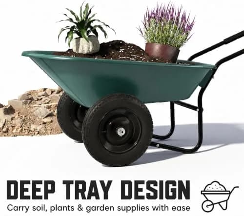 ARNOT Enlarged Dual-Wheel Wheelbarrow | Heavy Duty Garden Cart for Lawn & Farm, Green thumbnail 2