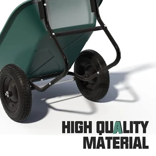 ARNOT Enlarged Dual-Wheel Wheelbarrow | Heavy Duty Garden Cart for Lawn & Farm, Green thumbnail 3