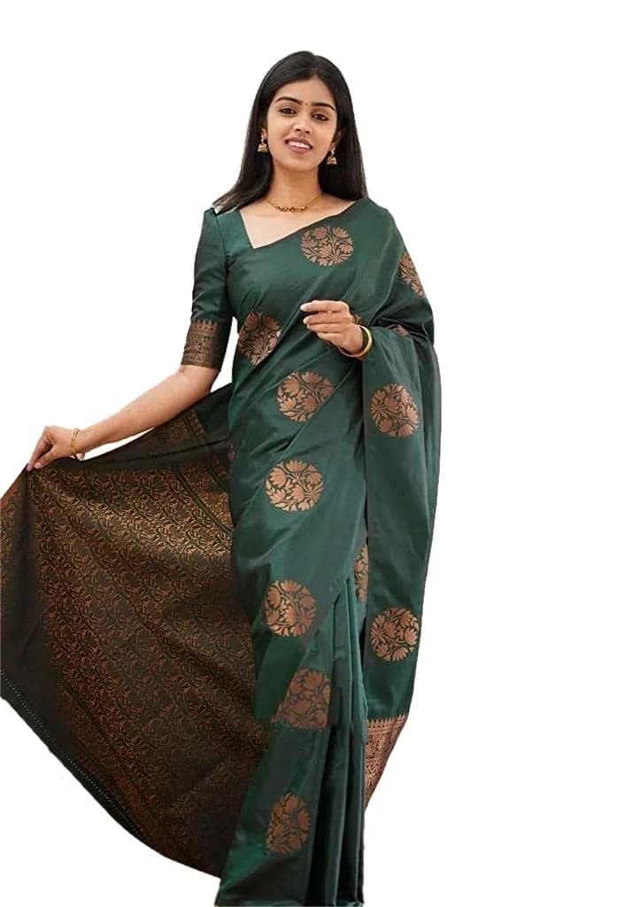 Yashika Women's Banarasi Cotton Silk Jacquard Saree with Blouse Piece, Green, 5.2m (6.3m total) - main product image