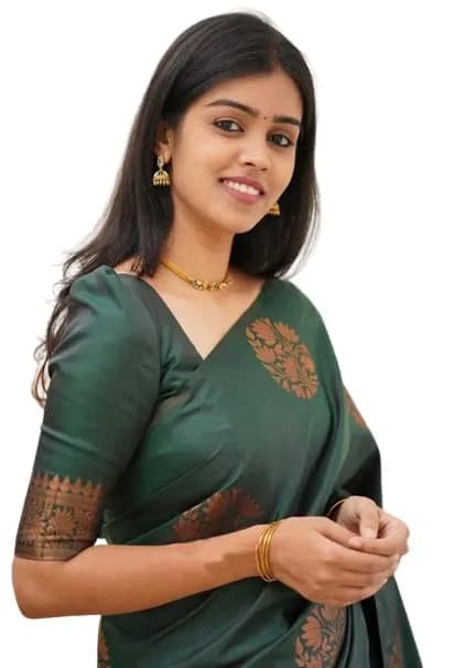 Yashika Women's Banarasi Cotton Silk Jacquard Saree with Blouse Piece, Green, 5.2m (6.3m total) thumbnail 3