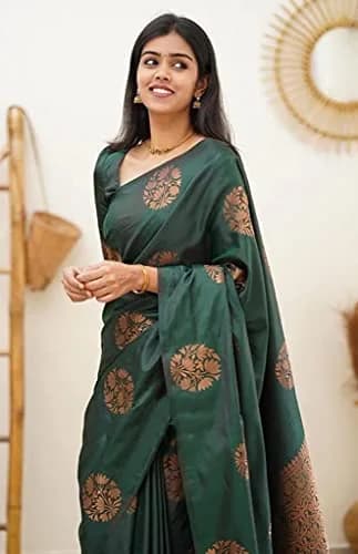 Yashika Women's Banarasi Cotton Silk Jacquard Saree with Blouse Piece, Green, 5.2m (6.3m total) thumbnail 4