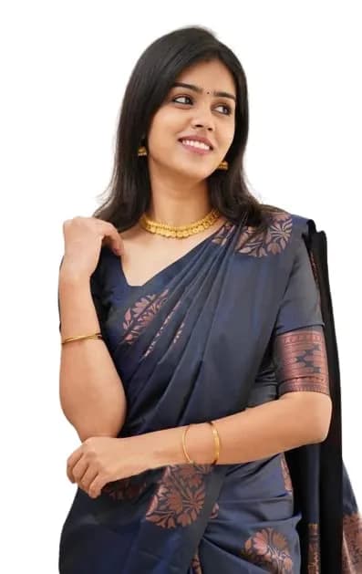 Yashika Women's Banarasi Cotton Silk Jacquard Saree With Blouse Piece, Navy, 5.2m (17.06 ft) | Authentic Indian Weave thumbnail 3