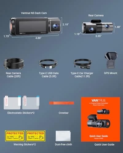 Vantrue N5 4 Channel WiFi Dash Cam 2.7K + 1080P Four Lens | 360° Coverage, Night Vision, GPS, 512GB Support thumbnail 9