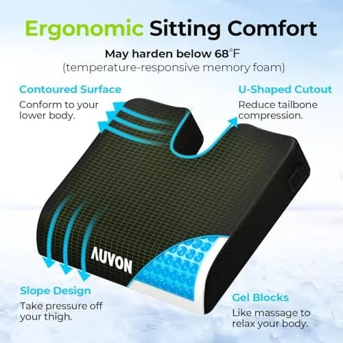 AUVON Gel Wheelchair Seat Cushion XL (43.18 cm x 38.1 cm x 7.62 cm) | Pressure Relief for Back Pain thumbnail 3