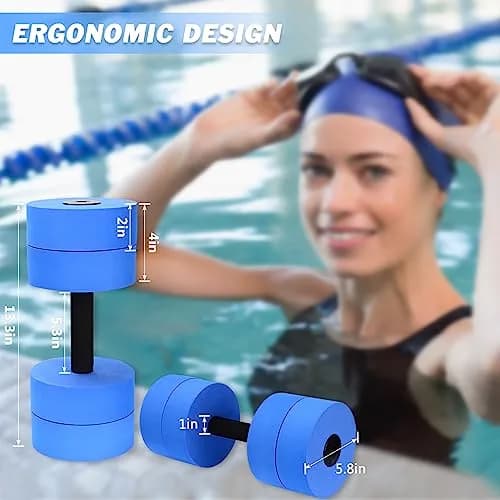 Hikeen Aquatic Exercise Dumbbells Short 2 EVA Blue | Water Resistance Workout for Pool Aerobics & Rehab thumbnail 5