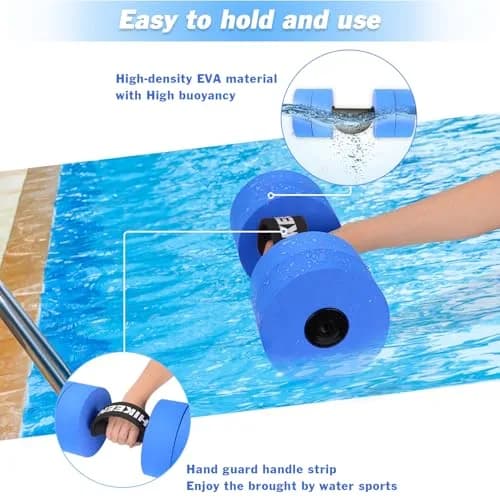 Hikeen Aquatic Exercise Dumbbells Short 2 EVA Blue | Water Resistance Workout for Pool Aerobics & Rehab thumbnail 3