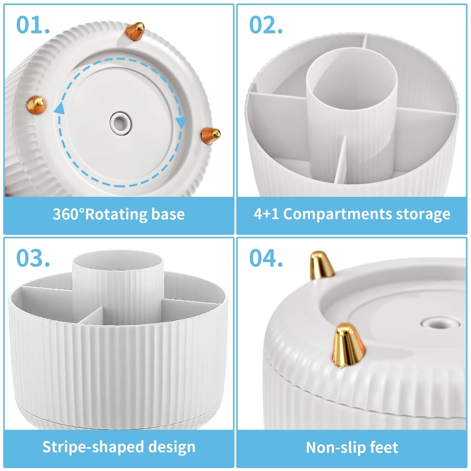 Marbrasse Rotating Desk Organizer with 5 Compartments, White | Smooth 360° Spin for Office & Home - view 4