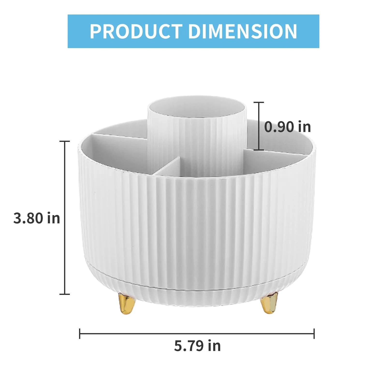 Marbrasse Rotating Desk Organizer with 5 Compartments, White | Smooth 360° Spin for Office & Home - view 5