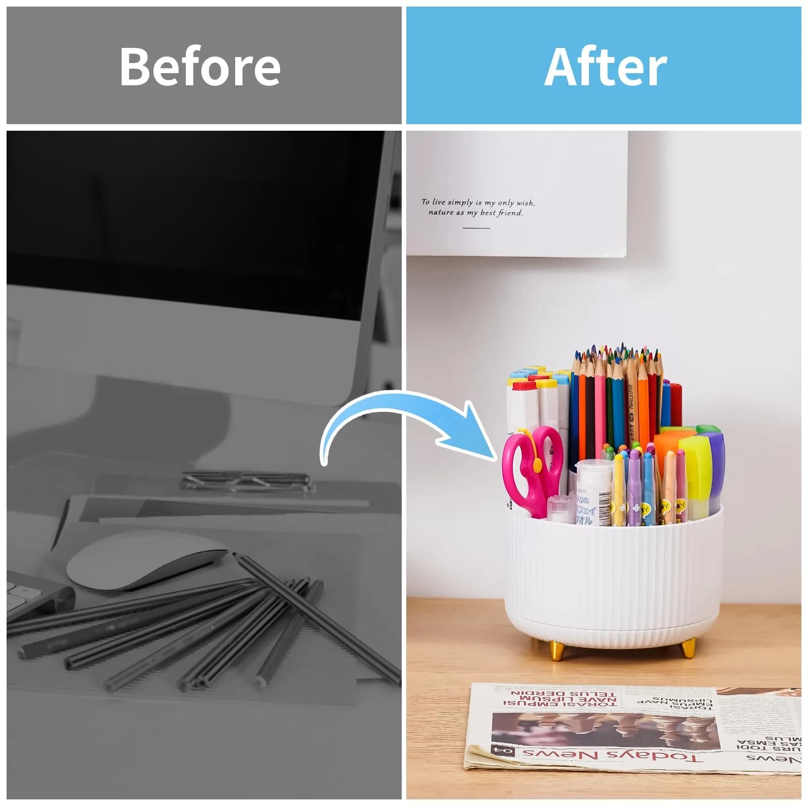 Marbrasse Rotating Desk Organizer with 5 Compartments, White | Smooth 360° Spin for Office & Home - view 7