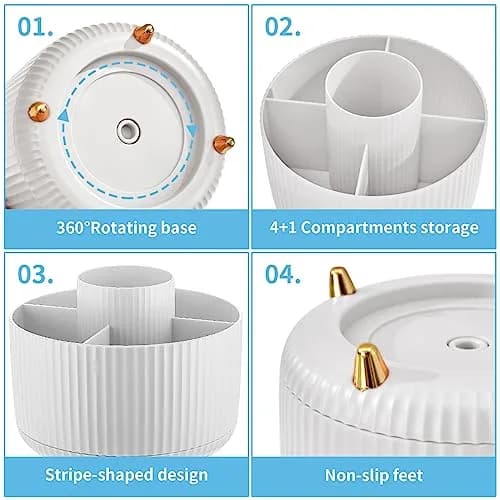 Marbrasse Rotating Desk Organizer White 15.5cm (6.1in) | 5 Compartments for Office, Home, Crafts thumbnail 4