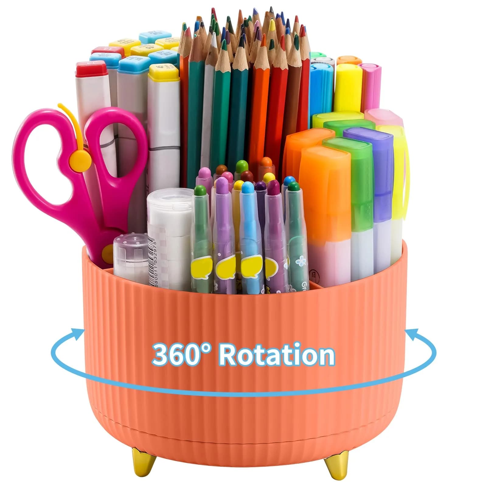 Marbrasse Rotating Desk Organizer with 5 Compartments, White | Smooth 360° Spin for Office & Home — Orange
