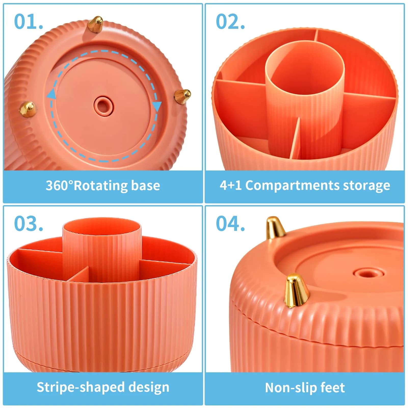 Marbrasse Rotating Desk Organizer with 5 Compartments - Vibrant Orange | Teacher Desk Decor for Office & Home - view 4
