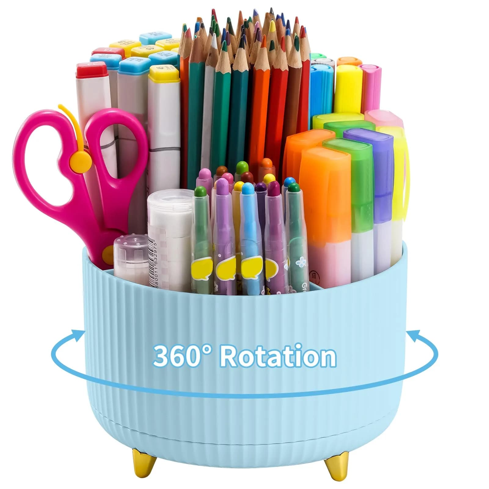 Marbrasse Rotating Desk Organizer with 5 Compartments, White | Smooth 360° Spin for Office & Home — Light Blue