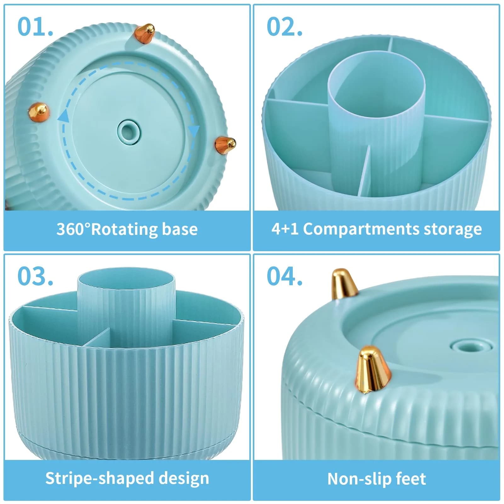Marbrasse Rotating Desk Organizer with 5 Compartments, Light Blue | Cute Teacher Desk Decor for Office & Home by Marbrasse - view 4