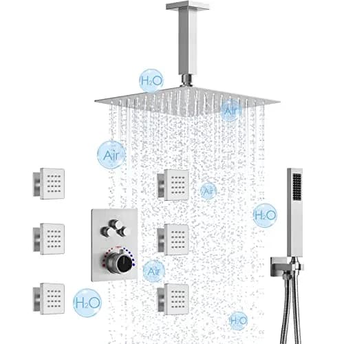 EVERSTEIN Shower System with Body Jets | 12 Inch Rain Mixer Set | Brushed Nickel thumbnail 1