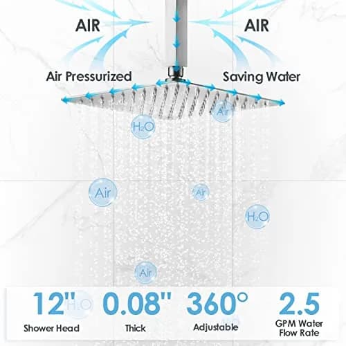 EVERSTEIN Shower System with Body Jets | 12 Inch Rain Mixer Set | Brushed Nickel thumbnail 4