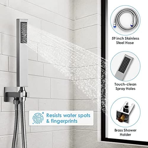 EVERSTEIN Shower System with Body Jets | 12 Inch Rain Mixer Set | Brushed Nickel thumbnail 5
