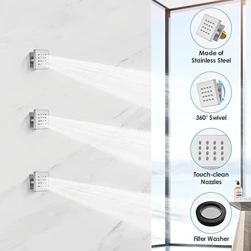 EVERSTEIN Shower System with Body Jets | 12 Inch Rain Mixer Set | Brushed Nickel thumbnail 6