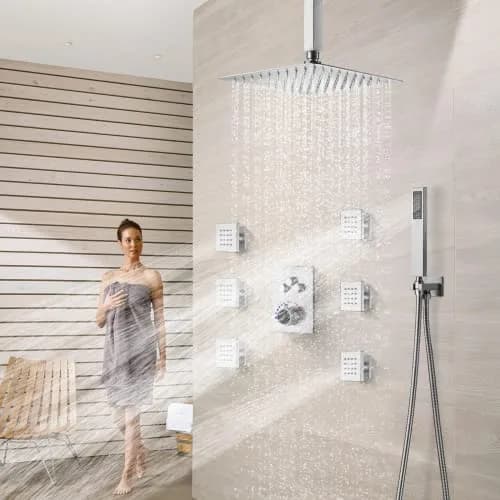 EVERSTEIN Shower System with Body Jets | 12 Inch Rain Mixer Set | Brushed Nickel thumbnail 8