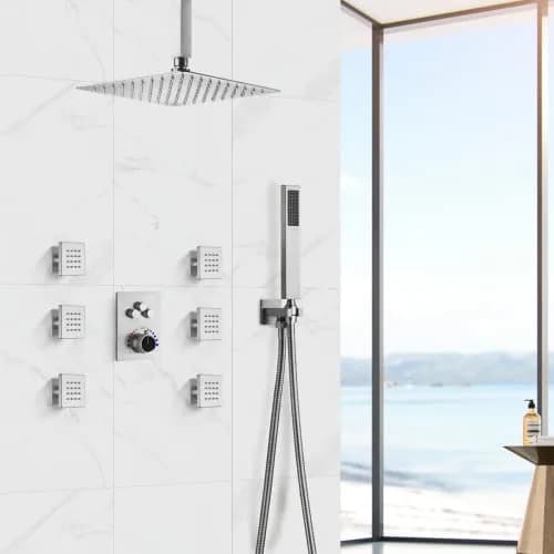 EVERSTEIN Shower System with Body Jets | 12 Inch Rain Mixer Set | Brushed Nickel thumbnail 2