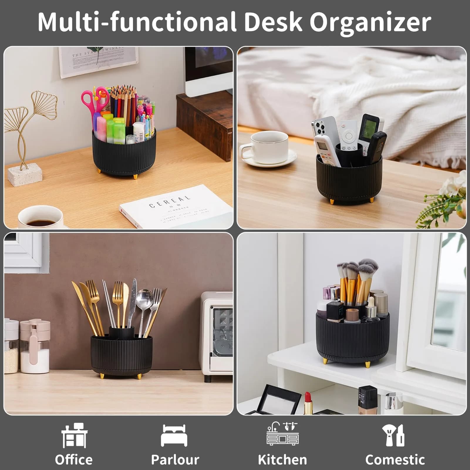 Marbrasse Rotating Desk Organizer with 5 Compartments | Smart 360 Degree Revolving Design - view 2