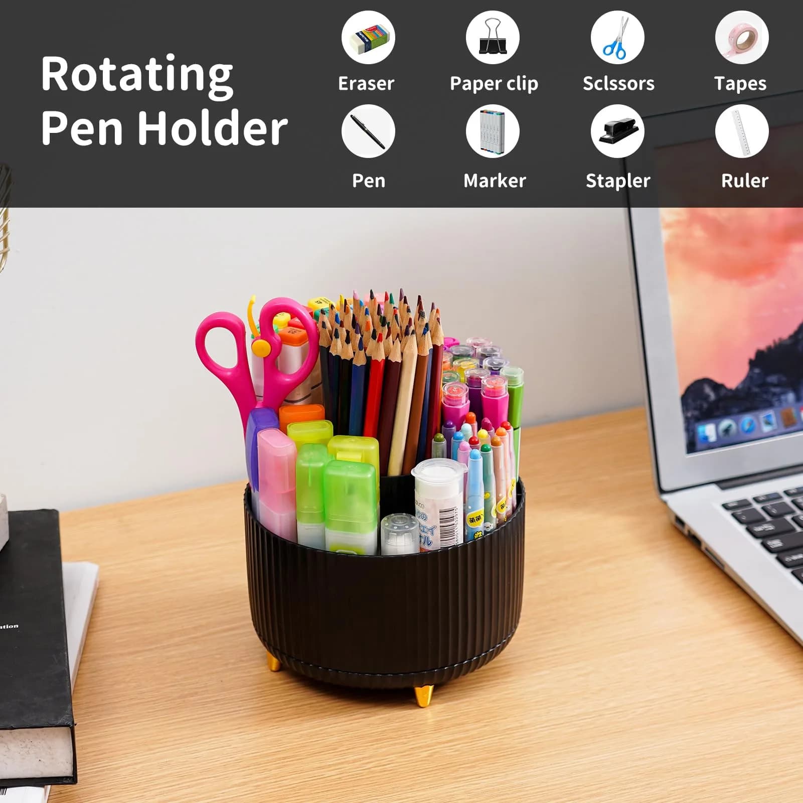 Marbrasse Rotating Desk Organizer with 5 Compartments | Smart 360 Degree Revolving Design - view 3