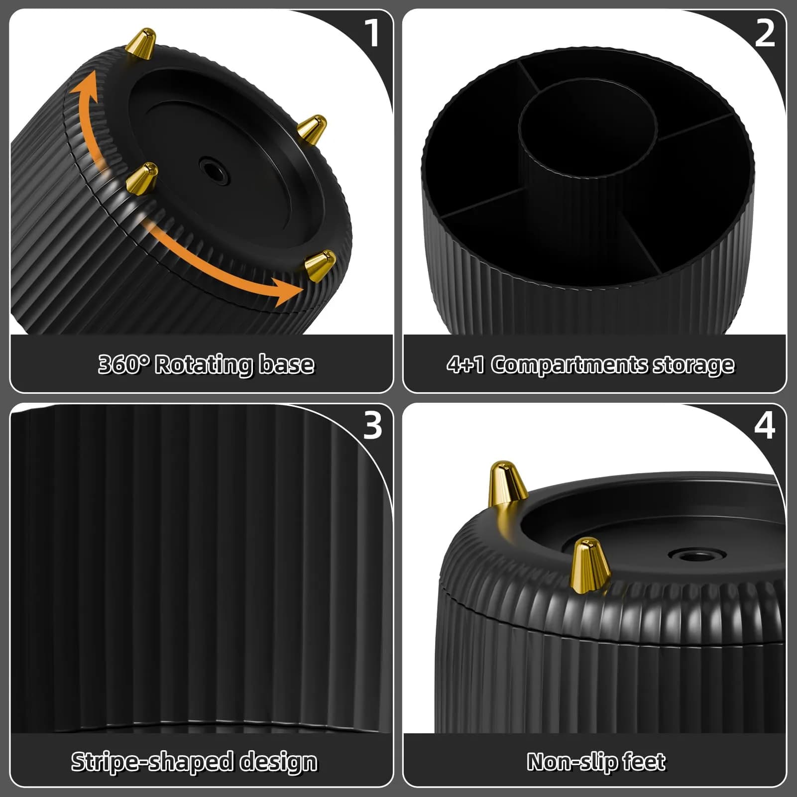 Marbrasse Rotating Desk Organizer with 5 Compartments | Smart 360 Degree Revolving Design - view 4