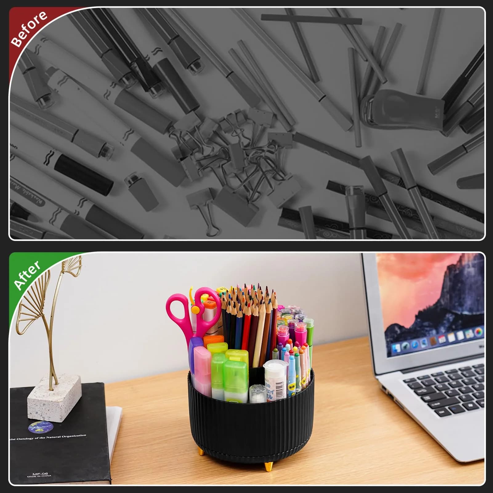 Marbrasse Rotating Desk Organizer with 5 Compartments | Smart 360 Degree Revolving Design - view 7