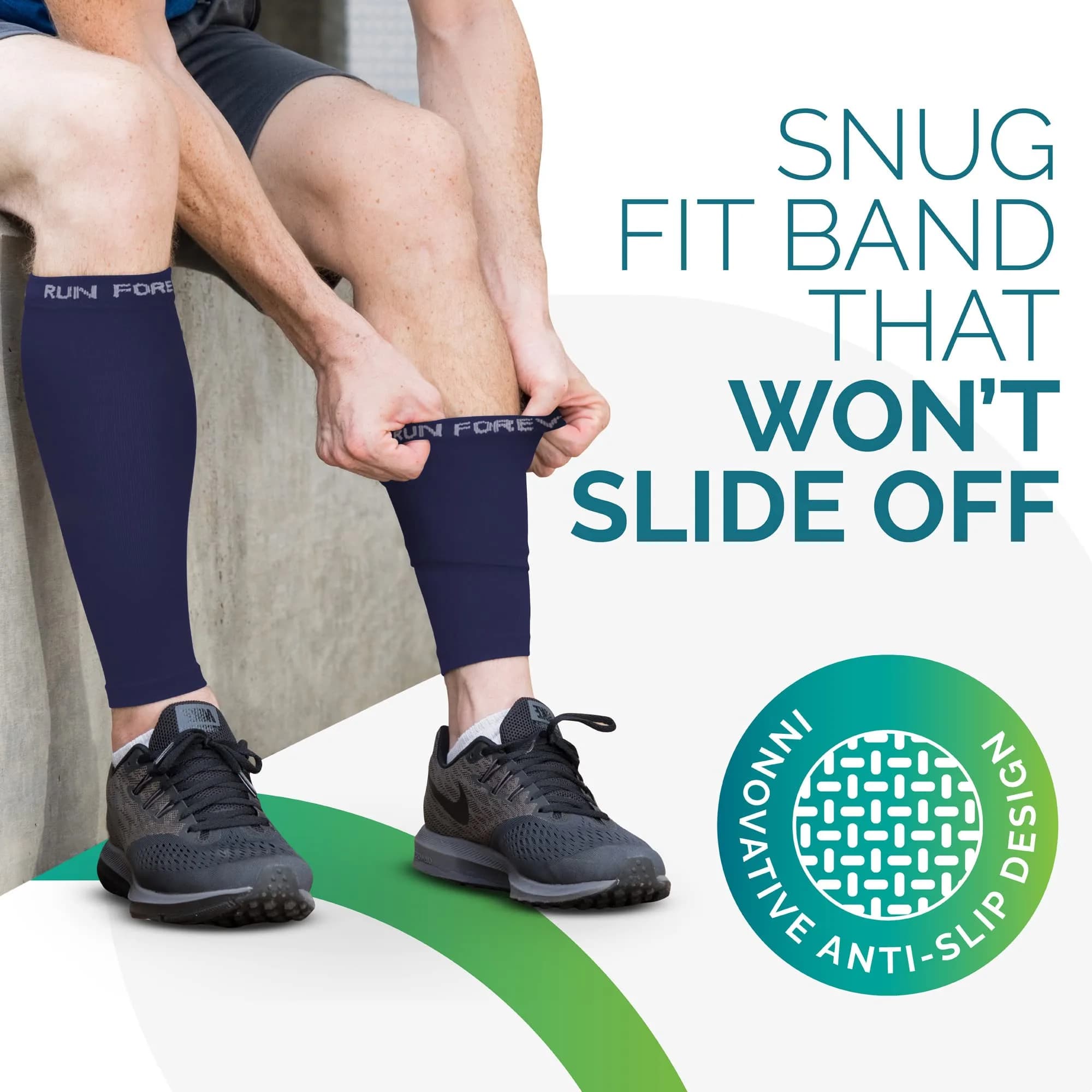 Run Forever Calf Compression Sleeves Navy 2XL | Graduated 20-30 mmHg Compression for Pain Relief & Recovery - view 6