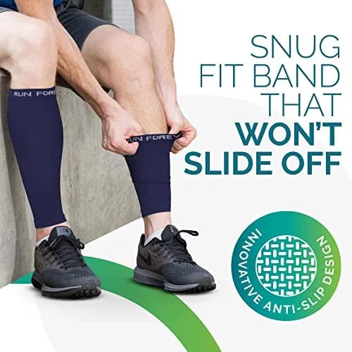 Run Forever Calf Compression Sleeves Navy 2XL | Graduated 20-30 mmHg Compression for Pain Relief & Recovery thumbnail 6