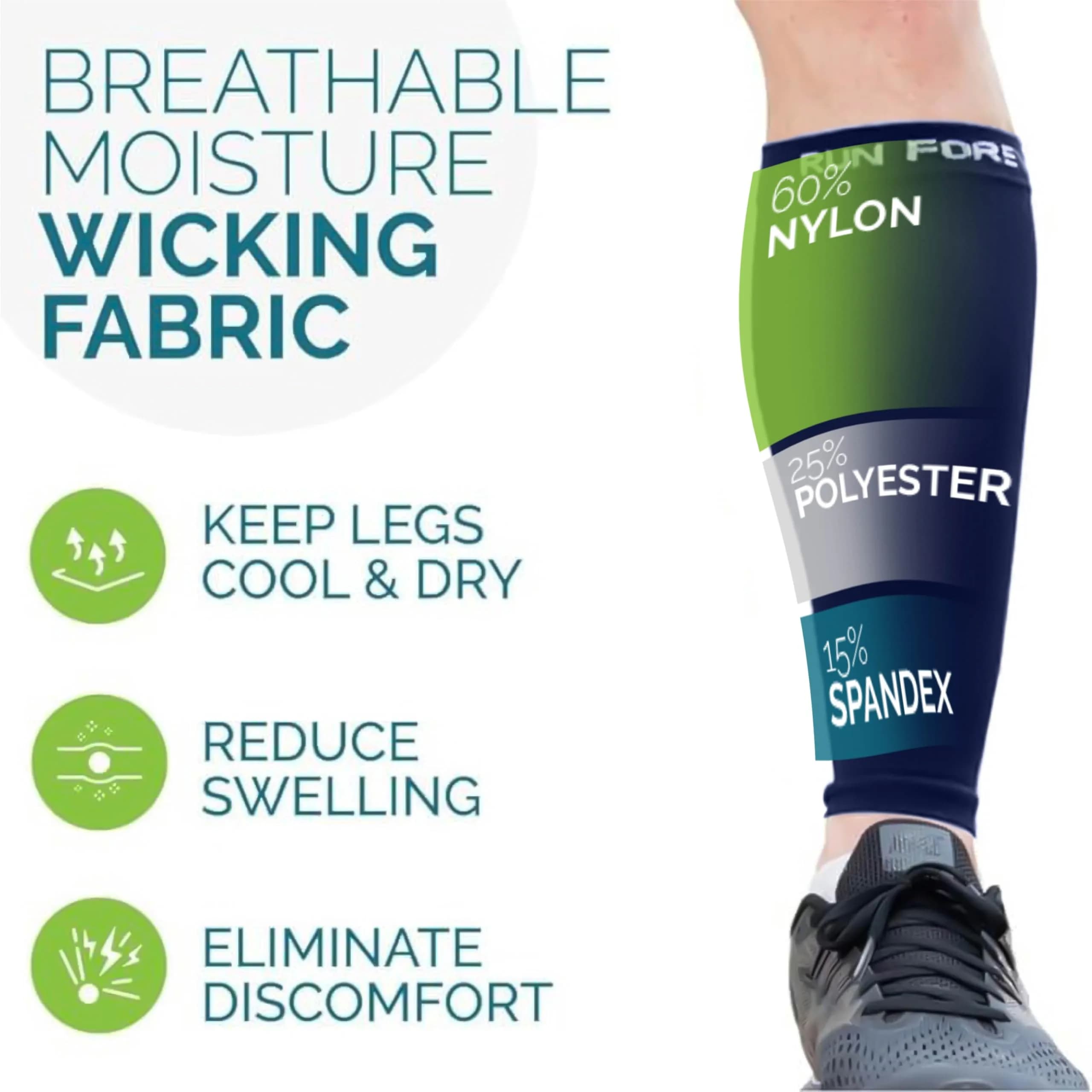 Run Forever Calf Compression Sleeves Navy 2XL | Graduated 20-30 mmHg Compression for Pain Relief & Recovery - view 9
