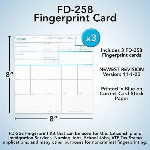 NATIONAL GUN TRUSTS FD-258 Fingerprint Cards 8 x 8 inches | Made in USA, 3 Pack, Heavy Card Stock thumbnail 5