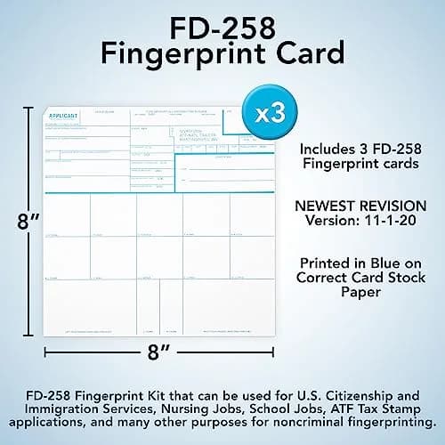NATIONAL GUN TRUSTS FD-258 Fingerprint Cards 8'' x 8'' | Made in USA, 3 Pack, Version 11-1-20 thumbnail 5