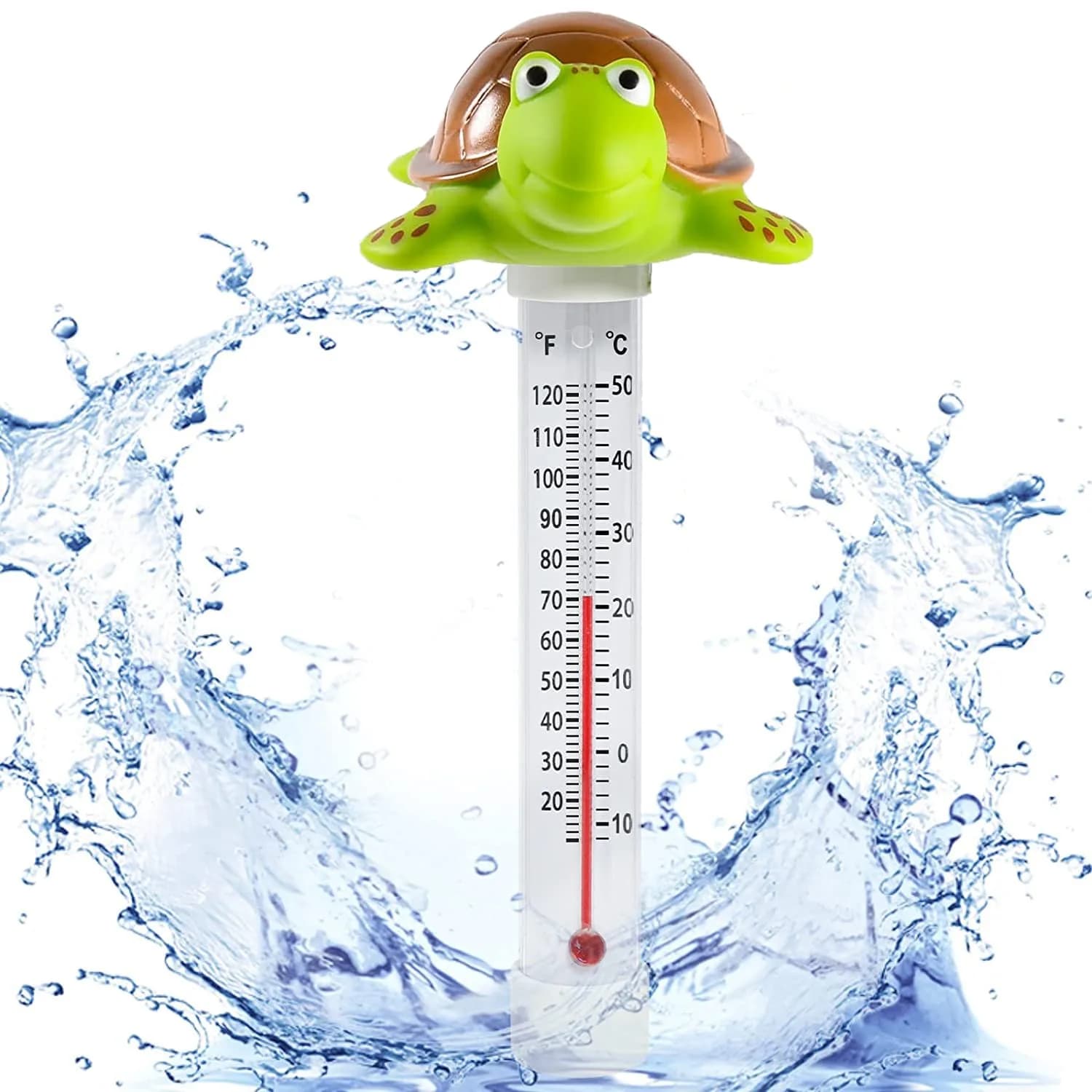 Unipool Floating Pool Thermometer Turtle Style with String | Large Display, Fahrenheit & Celsius, Shatter Resistant — Turtle