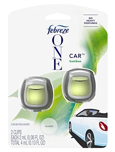 Febreze Car Vent Clip Air Freshener, One Car Bamboo Scent, 0.14 Fl Oz (Pack of 1) | Eliminates Odors for 80 Days thumbnail 1