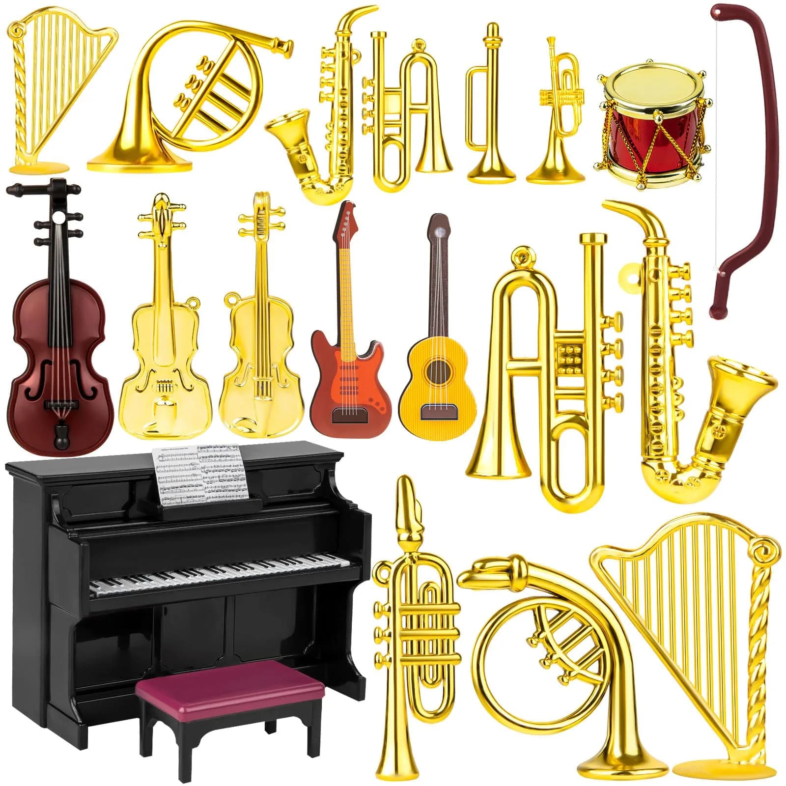 FFNIU Dollhouse Musical Instruments Miniature Violin Guitar Piano Drum Trumpet | 12 Scale Dollhouse Accessory