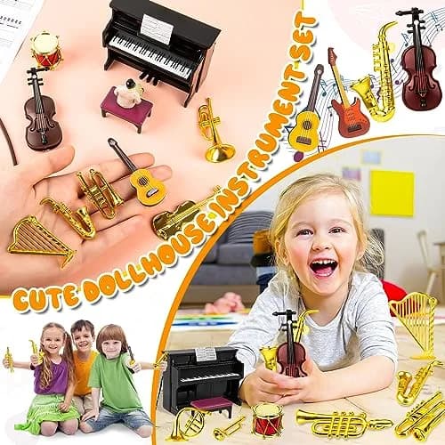 FFNIU Dollhouse Musical Instruments Miniature Violin Guitar Piano Drum Trumpet | 12 Scale Dollhouse Accessory thumbnail 6
