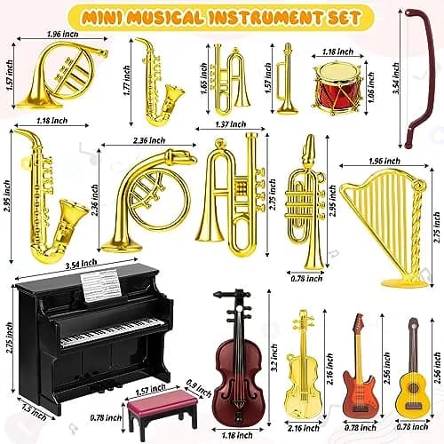 FFNIU Dollhouse Musical Instruments Miniature Violin Guitar Piano Drum Trumpet | 12 Scale Dollhouse Accessory thumbnail 3
