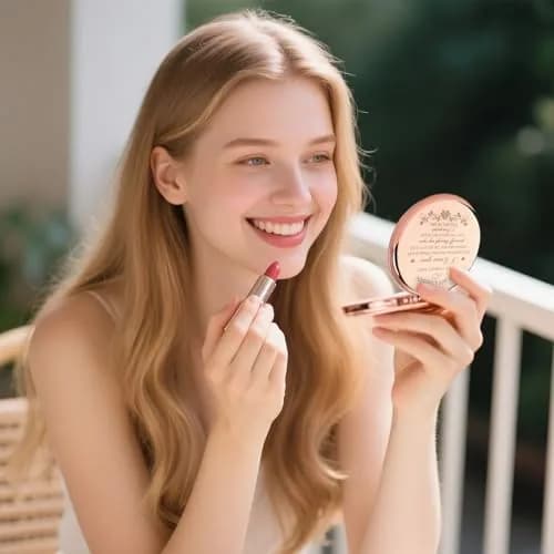 GAOLZIUY Rose Gold Compact Mirror | 7 cm (2.8"L x 2.6"W) Double-Sided Makeup Mirror thumbnail 2