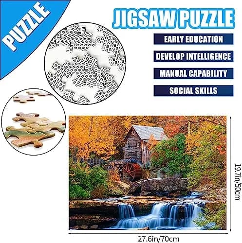 RECHIATO 2 Pack Fall 1000 Pieces Jigsaw Puzzles | Autumn Nature Scenic Challenge for Adults thumbnail 7