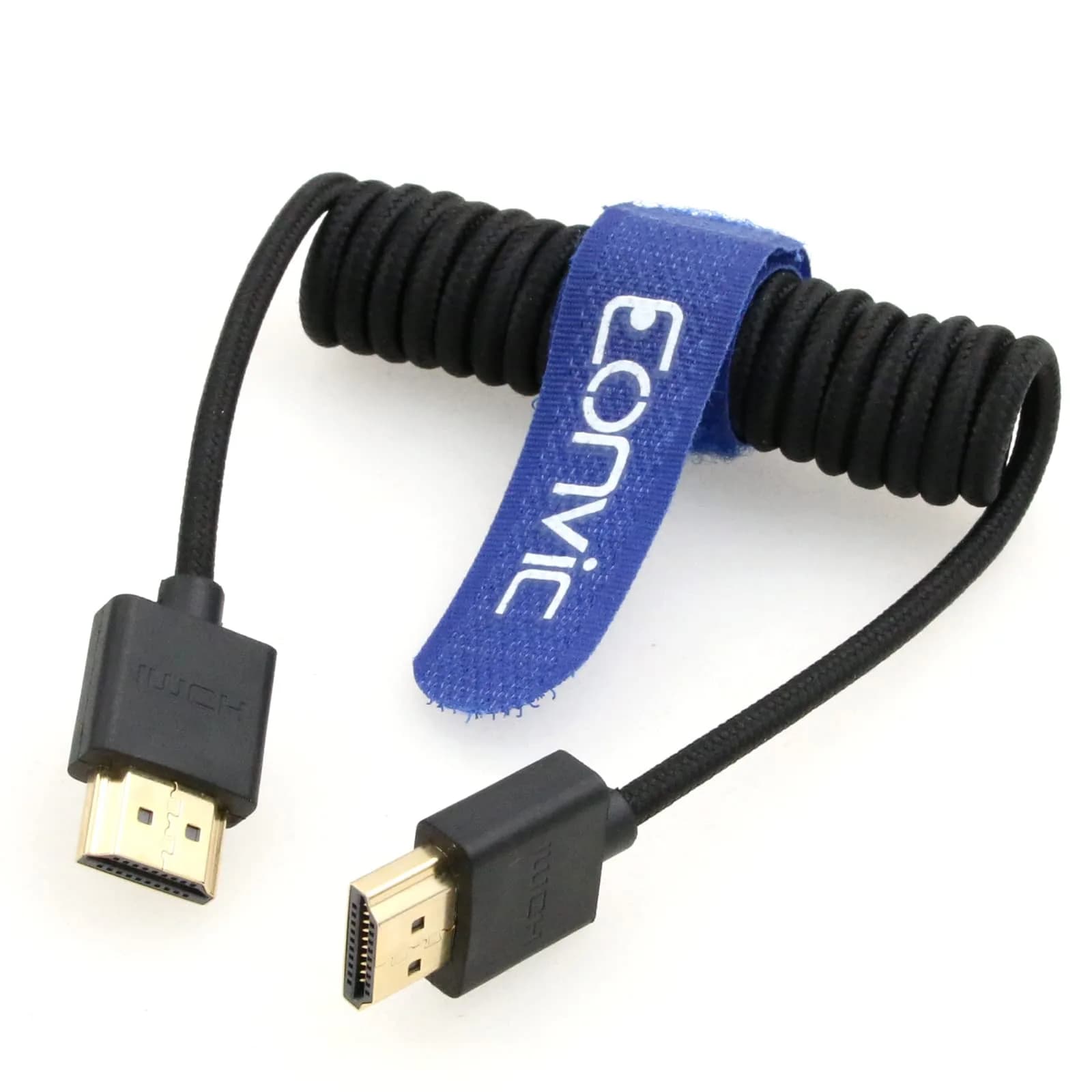 Eonvic 8K HDMI Coiled Cable 1M (3.3ft) | High Speed 2.1 HDMI Male to Male Braided Extender for Cameras, Monitors, Consoles — Black Braided Coiled Cable
