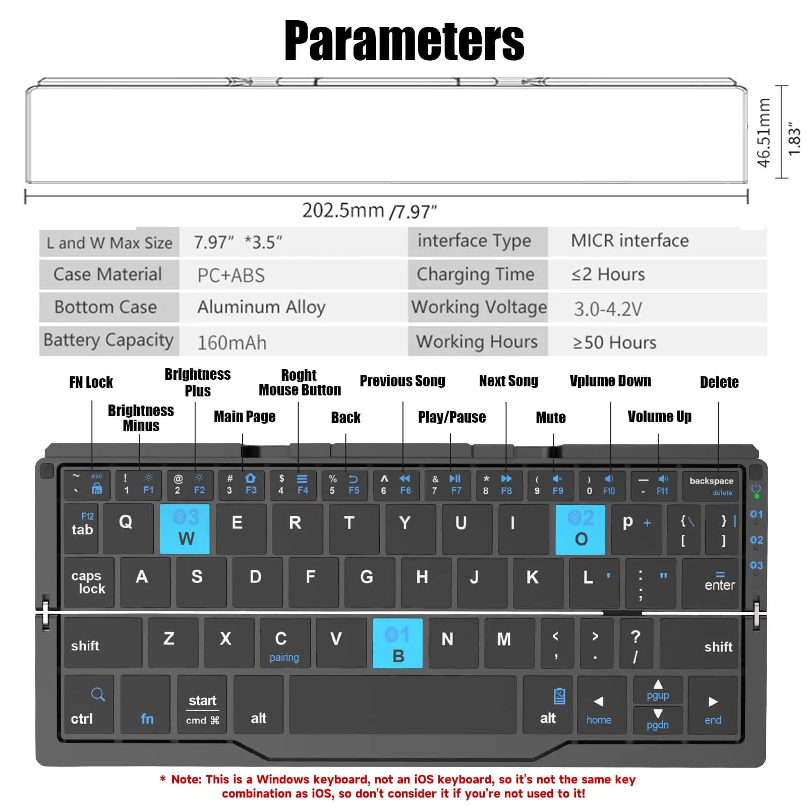 SIKAI CASE Foldable Bluetooth Keyboard with Magnetic Stand, 60-Key Mini Wireless Keyboard | Broadcom Chip - view 6