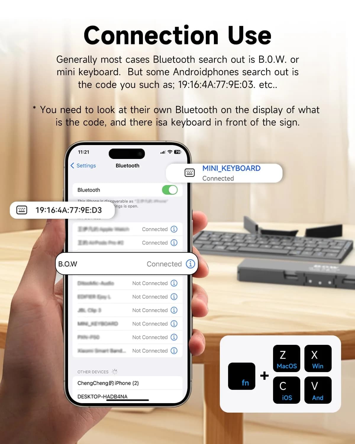 SIKAI CASE Foldable Bluetooth Keyboard with Magnetic Stand, 60-Key Mini Wireless Keyboard | Broadcom Chip - view 3
