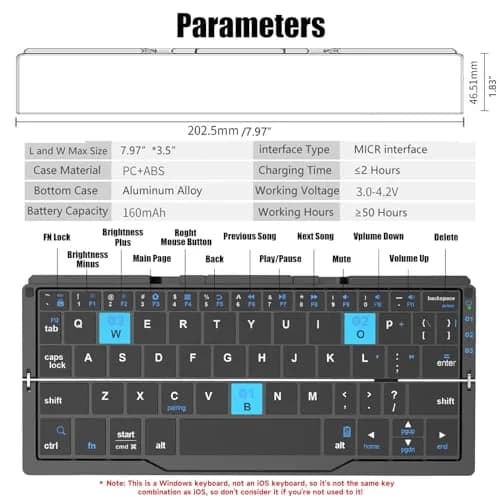SIKAI CASE Foldable Bluetooth Keyboard with Magnetic Stand, 60-Key Mini Portable Wireless Keyboard | Quiet Scissor-Foot Keys thumbnail 6