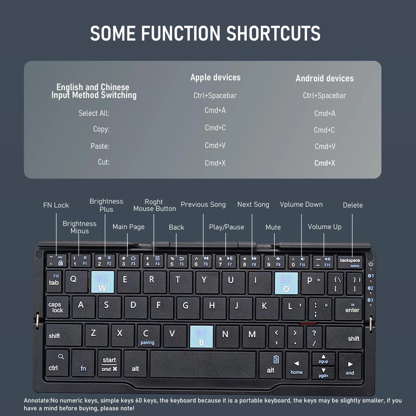 SIKAI CASE Foldable Bluetooth Keyboard with Magnetic Stand, 60-Key Mini Portable Wireless Keyboard | Quiet Scissor-Foot Keys - view 7