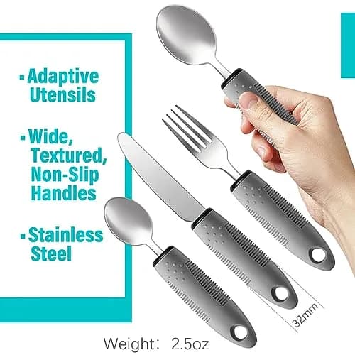 Nourislif Adaptive Utensils 4-Piece Set (13.9cm x 22.7cm x 2.5cm) | Easy-Grip Silverware for Hand Tremors, Elderly, Arthritis thumbnail 3