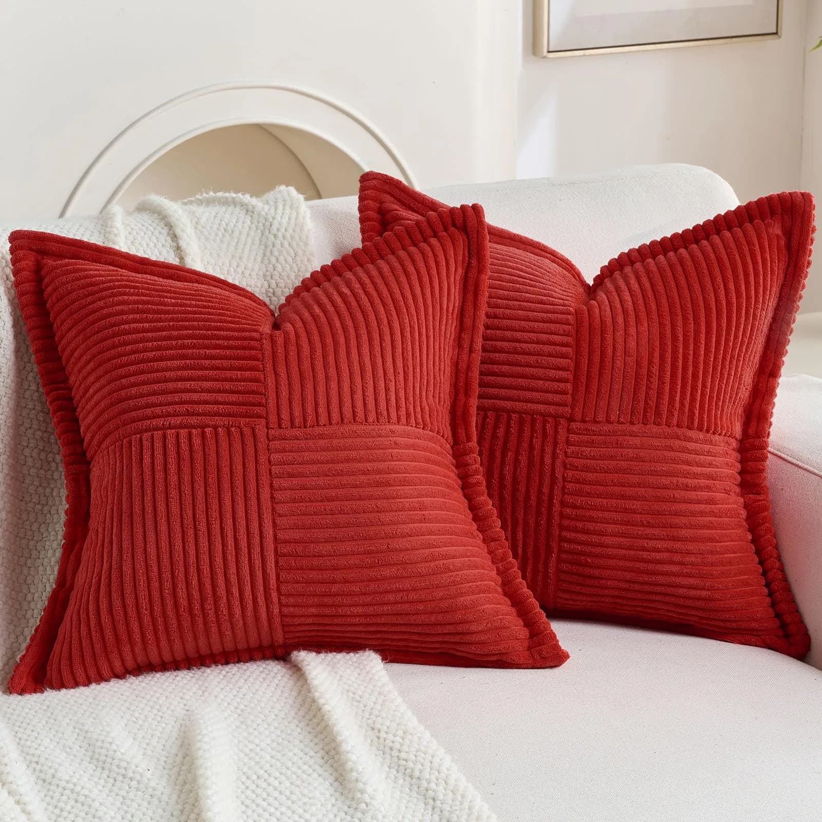 HAUSSY Corduroy Throw Pillow Covers 20x20 Inch | Red, Modern, Durable, Breathable - main product image
