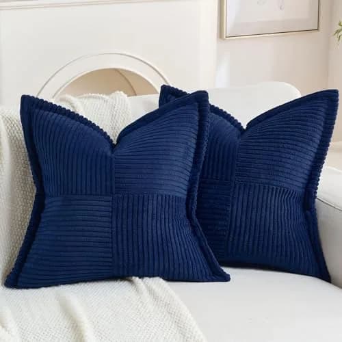 HAUSSY Corduroy Throw Pillow Covers 22x22 Inch Navy Blue | Durable, Soft & Versatile thumbnail 1