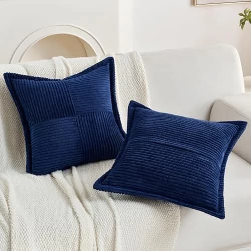 HAUSSY Corduroy Throw Pillow Covers 22x22 Inch Navy Blue | Durable, Soft & Versatile thumbnail 5